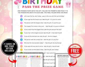 Birthday Pass the Prize Games, Printable Kids Girl Birthday Party Games, Pass the Parcel, Pass The Gift Present Gift Exchange Passing Game