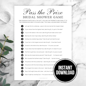 Pass the Prize Bridal Shower Games, Pass the Parcel, Pass The Gift Present Gift Exchange Passing Game, Printable Party Bridal Shower Games