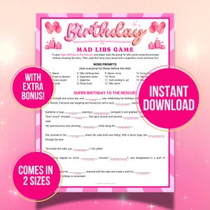 Mad Libs Game, Printable Ad Libs Funny Story Time, Fill in the Blank Games, Ice Breaker Games, Kids Pink Girl Birthday Party Games for Her