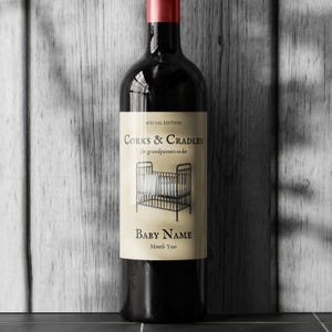 Custom Wine Labels Pregnancy Announcement To Husband Grandparents Wine Bottle Label Baby Announcement Champagne Labels Canva Template