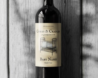 Custom Wine Labels Pregnancy Announcement To Husband Grandparents Wine Bottle Label Baby Announcement Champagne Labels Canva Template