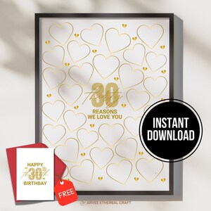 Modèle 30 raisons pour lesquelles nous vous aimons, 30 choses que nous aimons chez vous, imprimable, carte 30e anniversaire, cadeaux 30e anniversaire, cadeaux personnalisés lui elle-même
