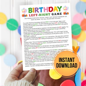 Printable Birthday Left Right Games, Pass the Prize Game, Pass The Gift Present Game, Gift Exchange Poem, Birthday Party Ice Breaker Games