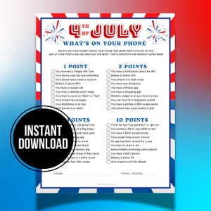 What’s On Your Phone Game, 4th of July Printable Cell Phone Game, What&#39;s In Your Phone, Family Reunion Party Ice Breaker Team Building Games