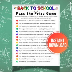 Back to School Pass the Prize Game, Printable Gift Exchange, Pass the Prize Poem, Pass The Gift Present Game, Classroom Elementary Games