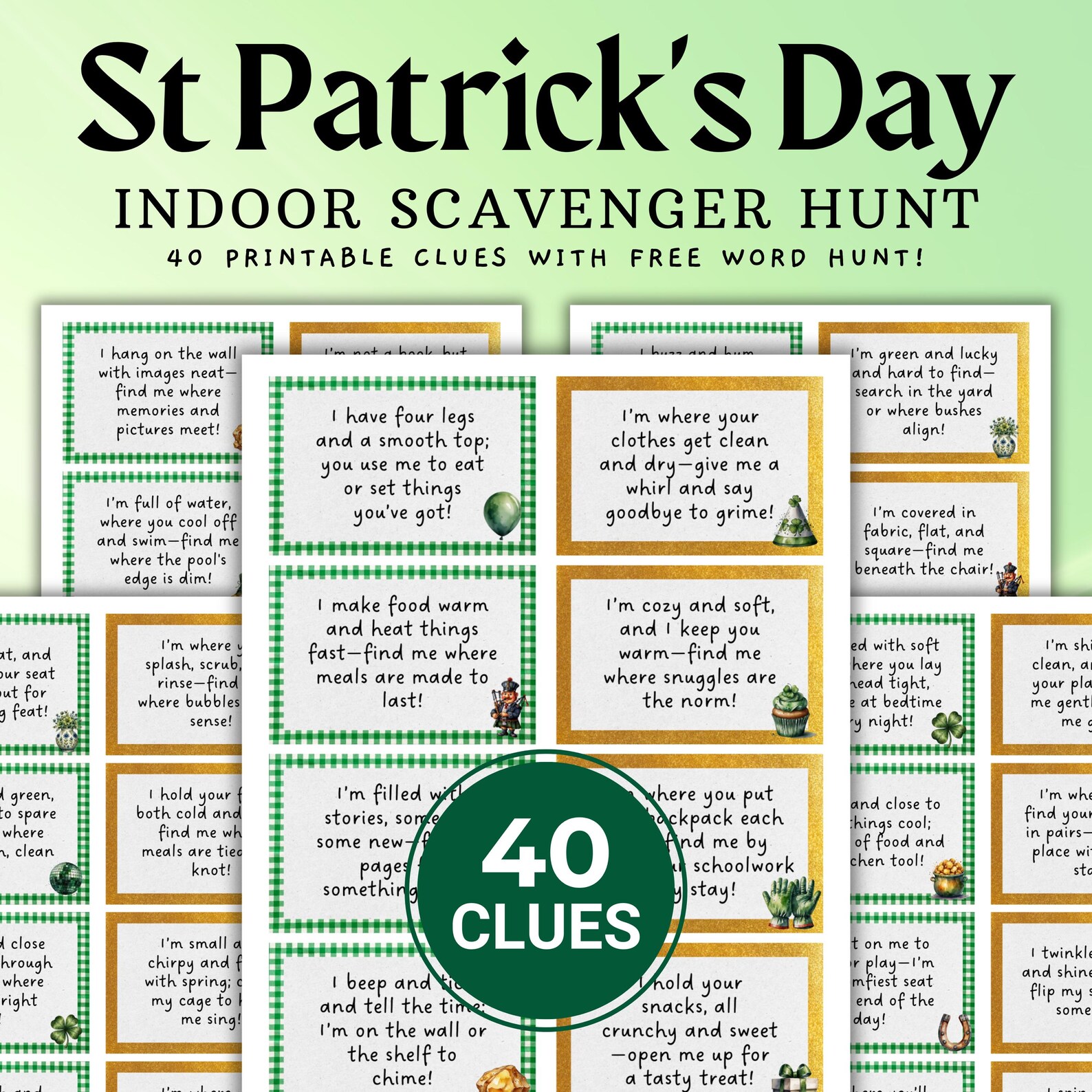 St. Patricks Day Scavenger Hunt for Kids, Indoor Treasure Hunt Clues ...