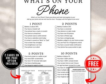 Printable Cell Phone Game, What’s On Your Phone Game, Family Reunion Games, Birthday Party Ice Breaker Games, Office Team Building Games