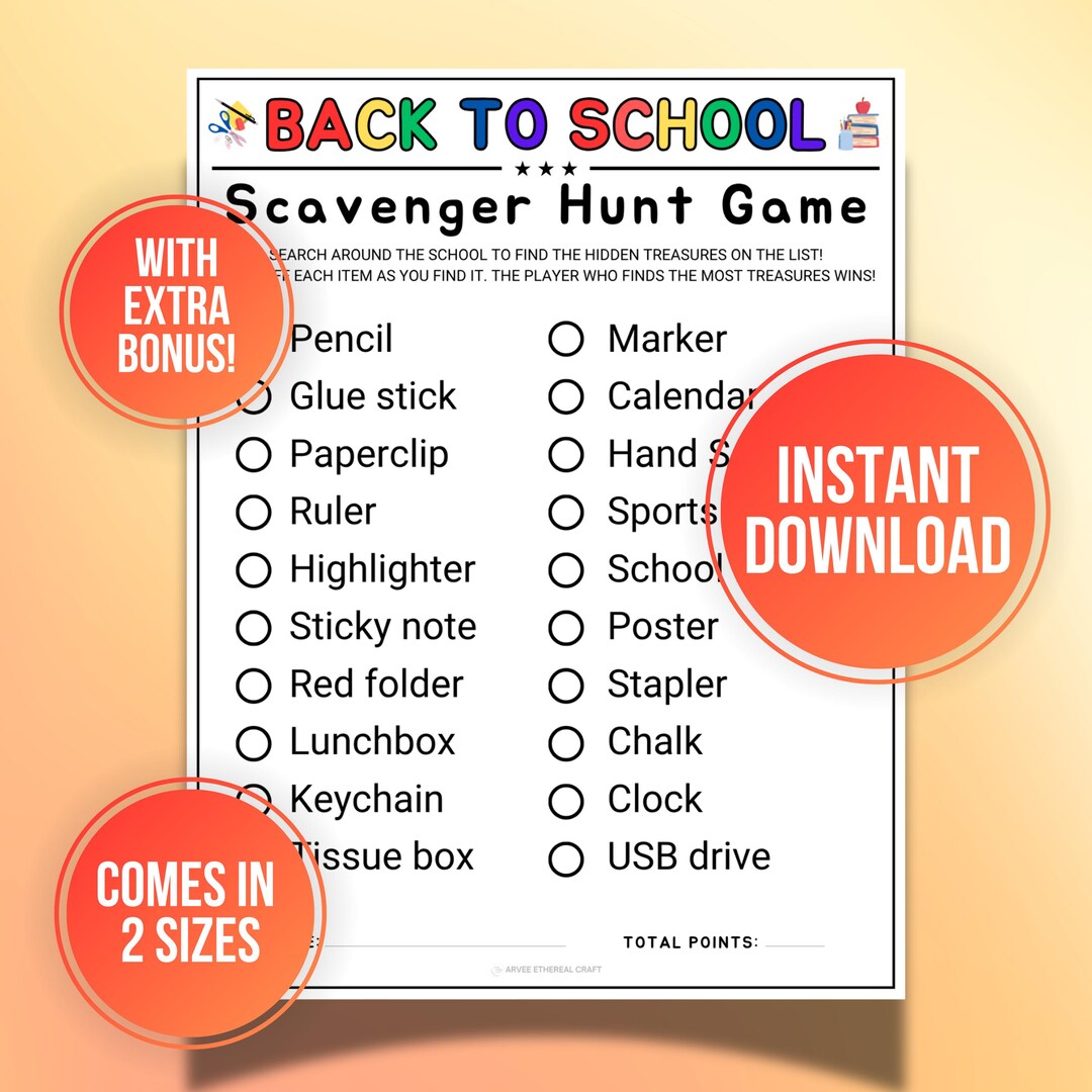 Printable Back to School Scavenger Hunt for Kids, Home School Outdoor ...