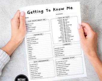 Team Building Get To Know Me Questionnaire Printable My Favorite Things List All About Me Employee Favorites List Coworker Ice Breaker Games