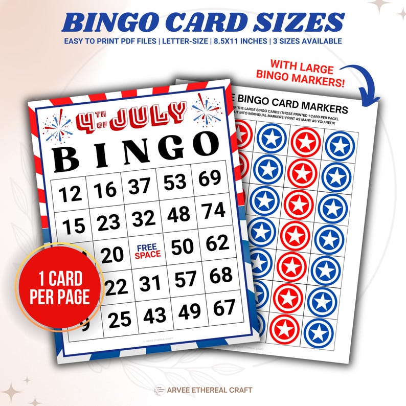 4th of July Bingo Cards Game, Printable 100 Patriotic Bingo Cards ...