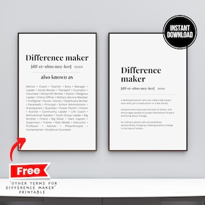 Difference Maker Definition Printable Wall Art, Dictionary Definition Poster, Digital Teacher Mentor Coach Appreciation Thank You Gifts