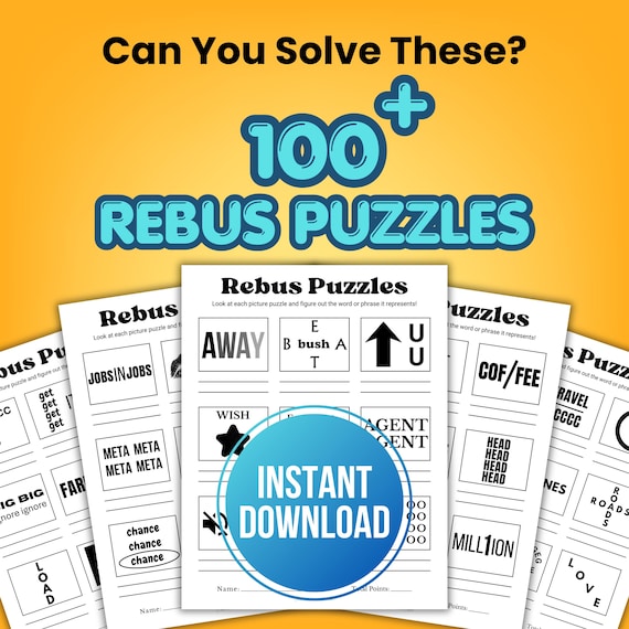 100+ Printable Rebus Puzzles Game Bundle, Picture Puzzles Quiz, Rebus Games, Family Reunion Birthday School Holiday Work Office Party Games