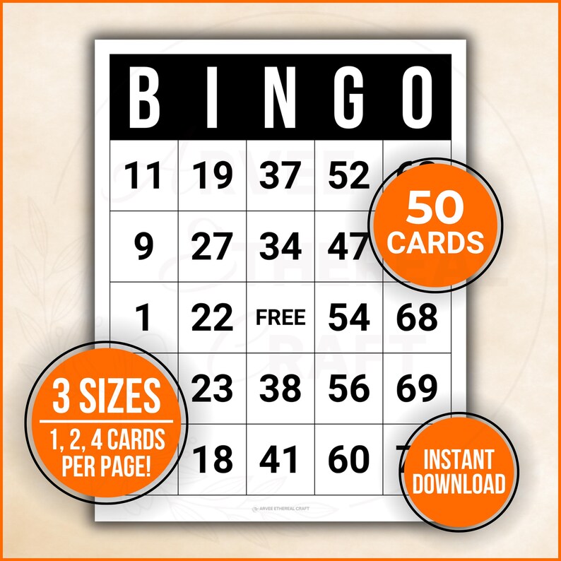 Printable Bingo Cards, 50 Unique Bingo Cards, Bingo Set, Holiday Bingo ...