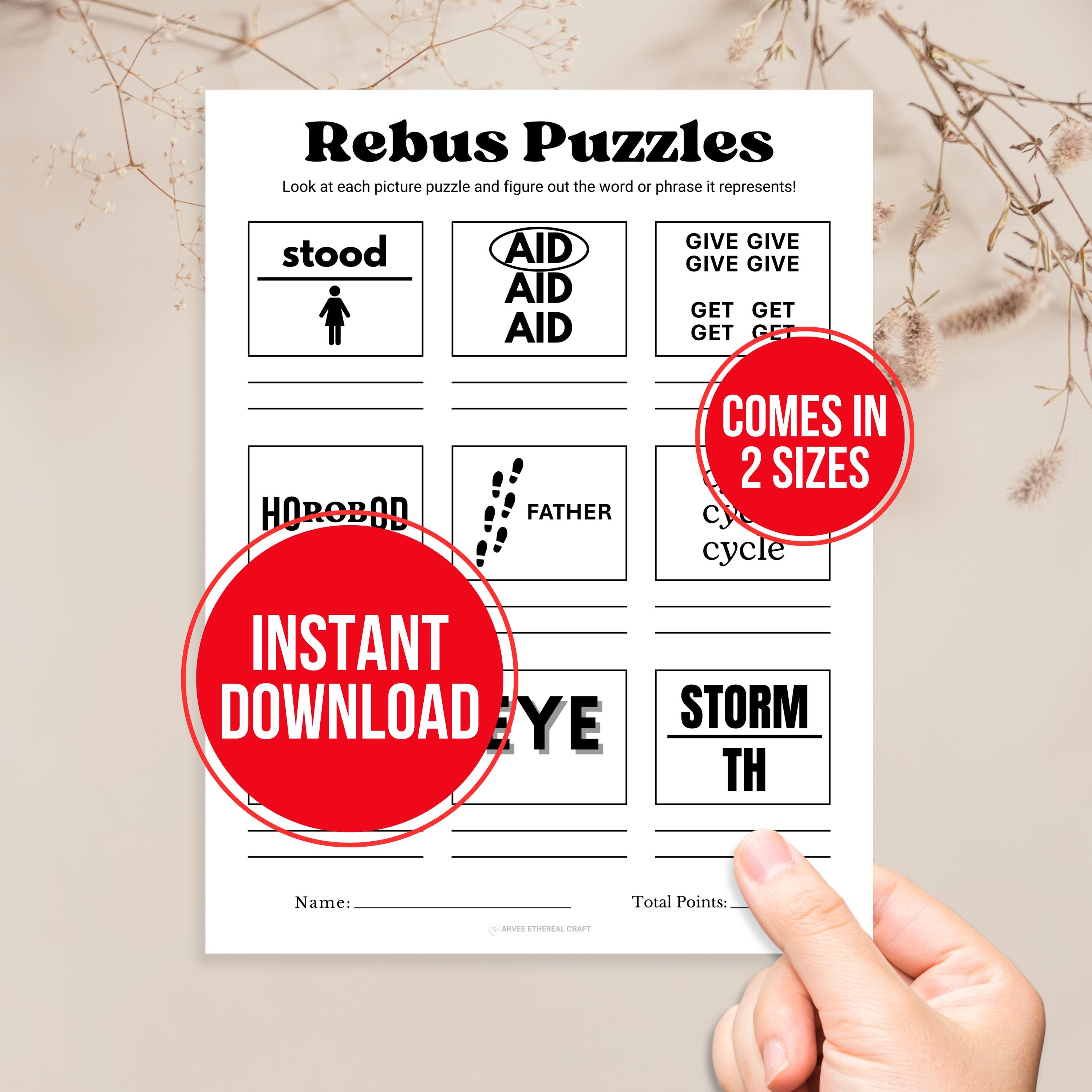 Printable Rebus Puzzles Game, Picture Puzzle Quiz, Rebus Games, Pub ...