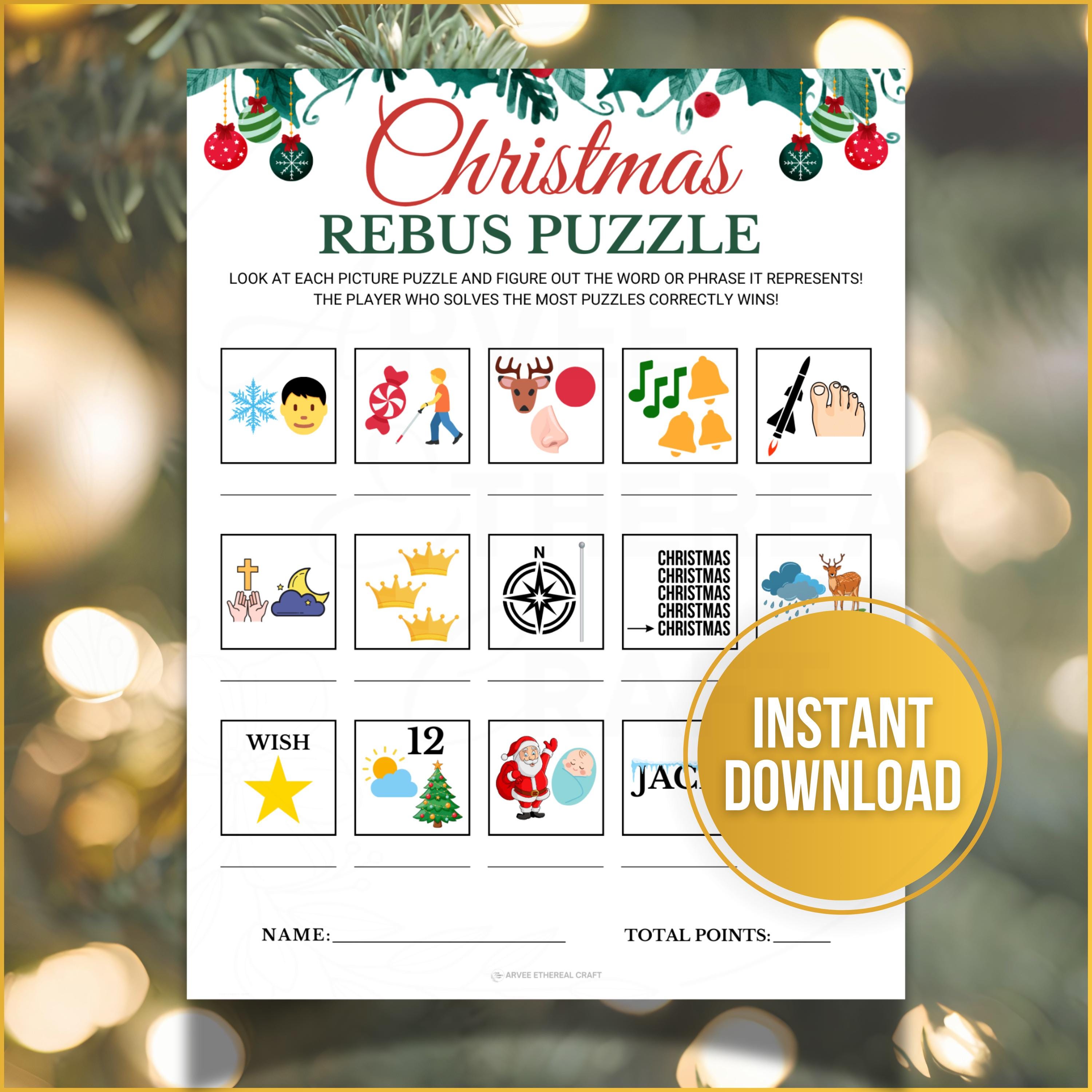 christmas rebus game, printable rebus puzzles, picture puzzle quiz