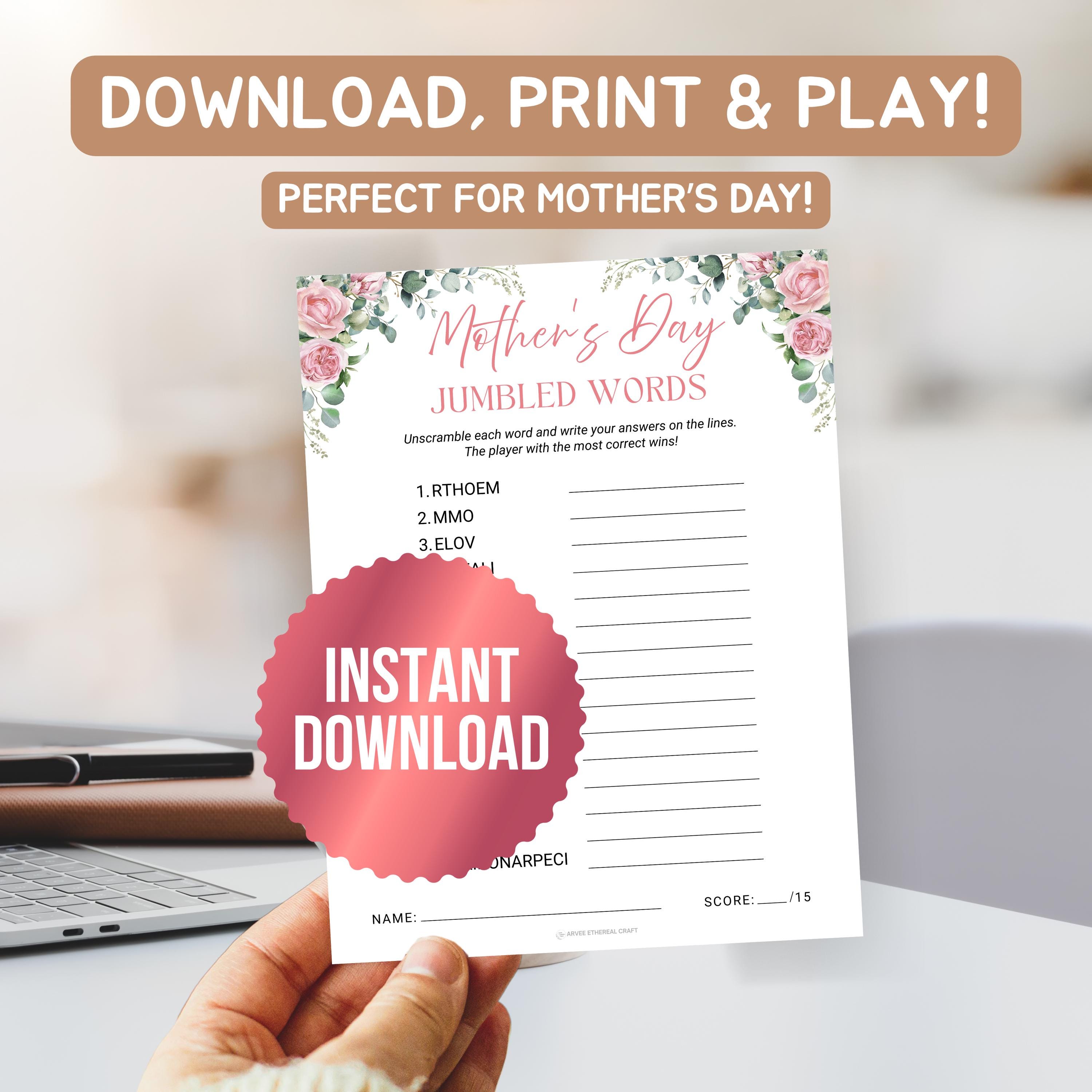 Printable Jumbled Words Game, Word Scramble Game, Mothers Day Scrambled ...