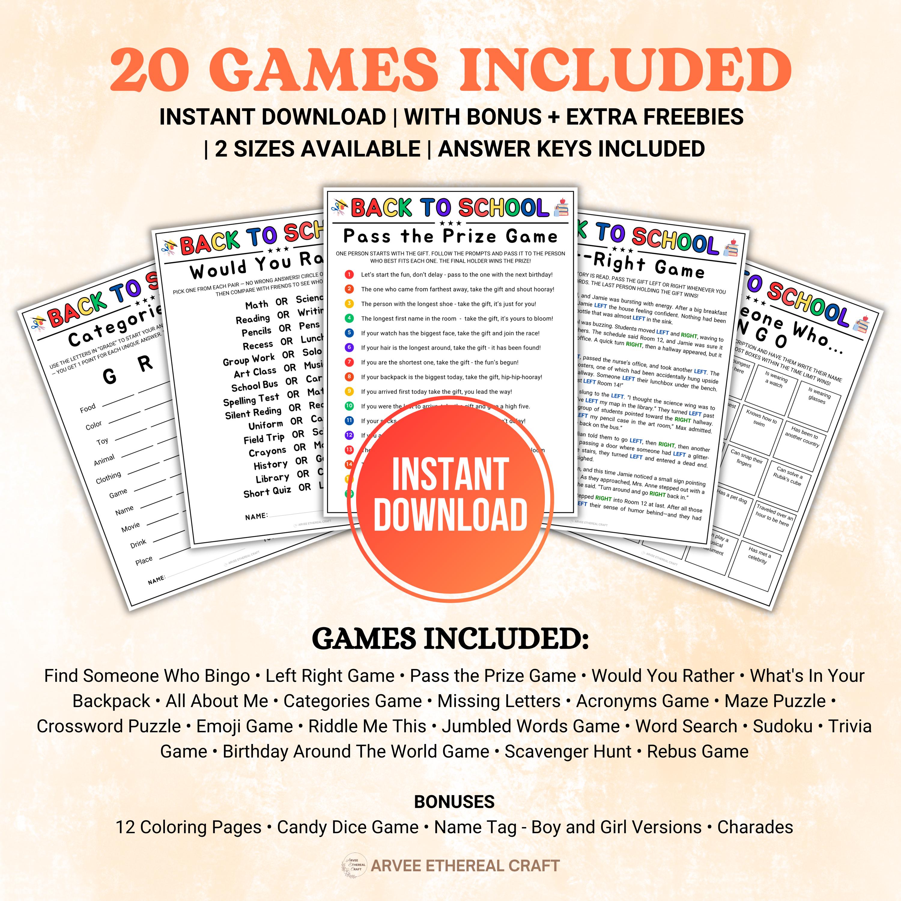 Back to School Games Bundle, Printable Classroom Games, Teacher Student ...