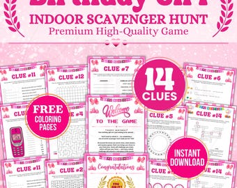Birthday Scavenger Hunt Girl Older Kids Indoor Treasure Hunt Clues Teens Tweens, Printable Indoor Scavenger Hunting, Party Escape Room Games