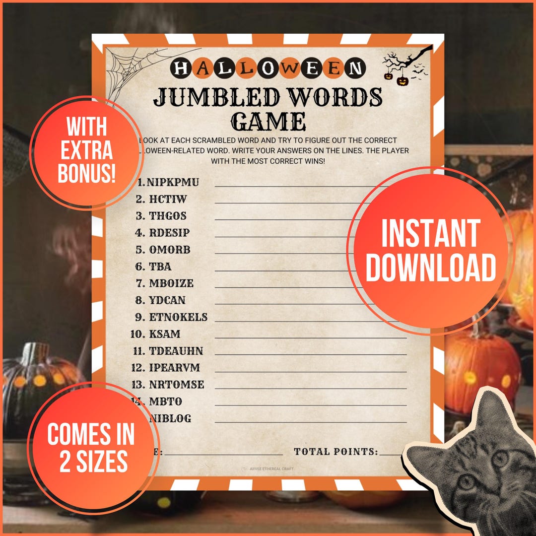 Printable Halloween Scrambled Words Game, Jumbled Words Game, Word ...