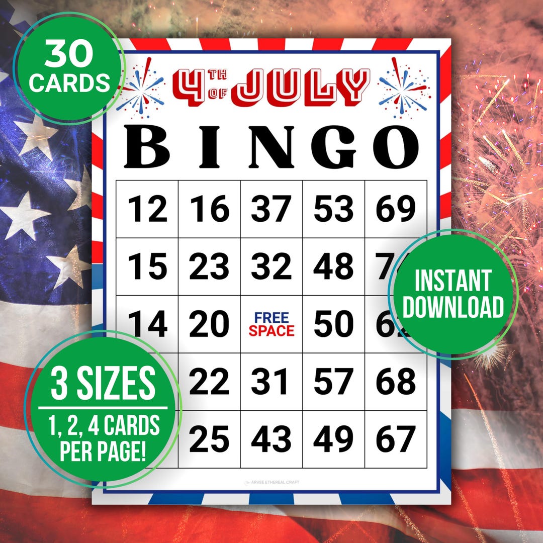 4th of July Bingo Cards Game, Printable 30 Patriotic Bingo Cards ...