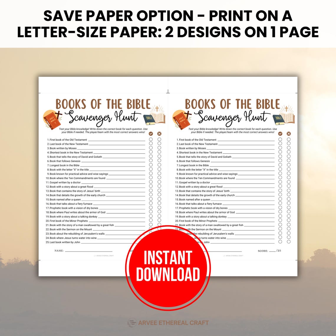 Books of the Bible Scavenger Hunt Game, Printable Church Women Ministry ...