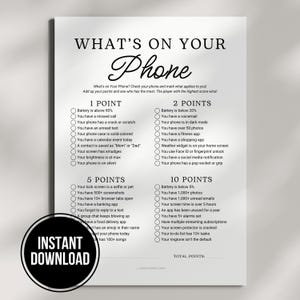 What’s On Your Phone Game, Printable Cell Phone Game, Family Reunion Games, Birthday Party Ice Breaker Games, Office Team Building Games