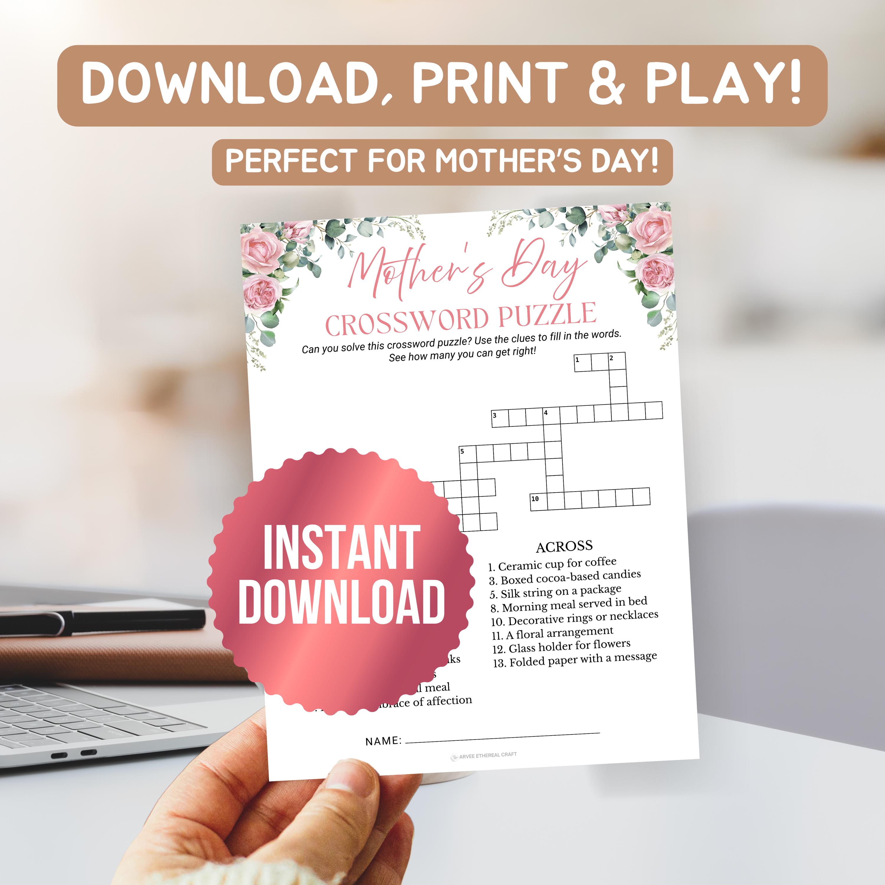 Printable Crossword Game, Word Puzzle Game, Mothers Day Crossword ...