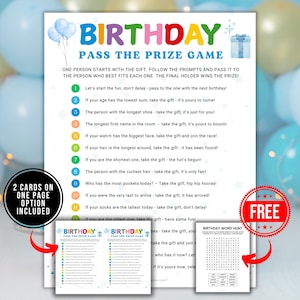 Birthday Pass the Prize Games, Printable Kids Boy Birthday Party Games, Pass the Parcel, Pass The Gift Present Gift Exchange Passing Game