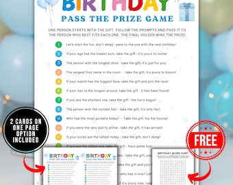 Birthday Pass the Prize Games, Printable Kids Boy Birthday Party Games, Pass the Parcel, Pass The Gift Present Gift Exchange Passing Game