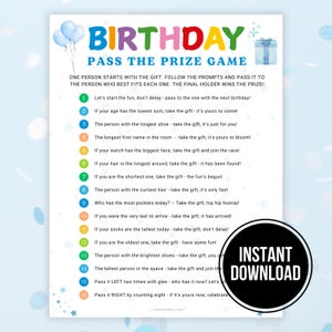 Pass the Prize Games Birthday, Printable Kids Boy Birthday Party Games, Pass the Parcel, Pass The Gift Present Gift Exchange Passing Game