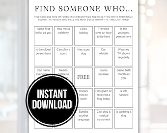 Team Building Games, Mingle Bingo, Human Bingo, Find Someone Who Bingo, Find The Guest Bingo Card Game, Family Reunion Ice Breaker Games