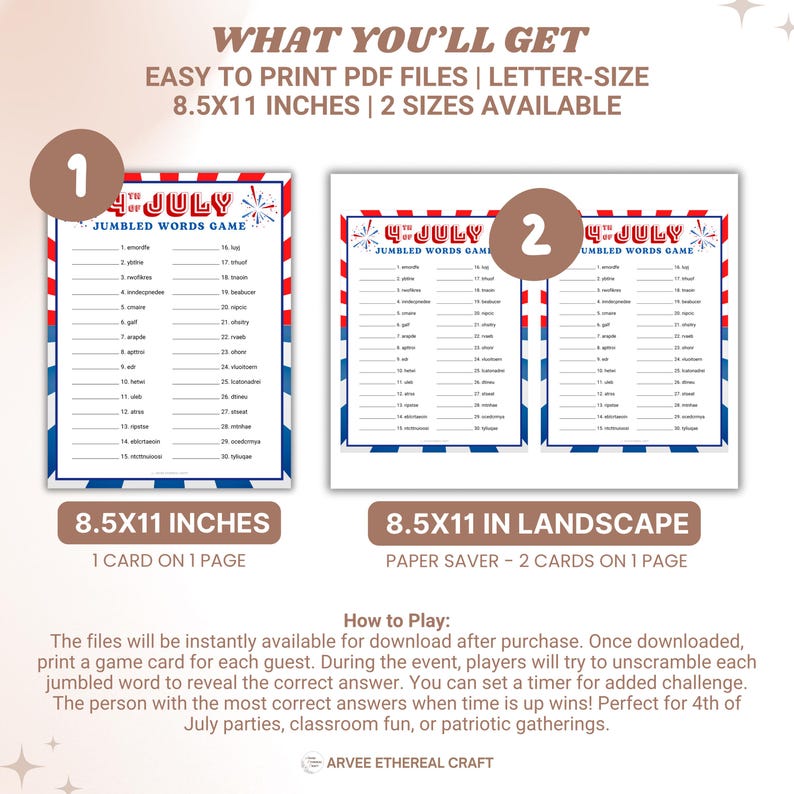 4th of July Scrambled Words Game, Printable Jumbled Words Game, Word ...