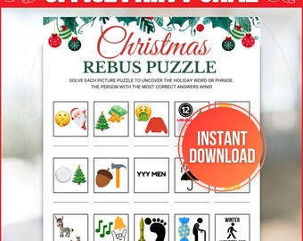 Christmas Rebus Game, Printable Rebus Puzzles, Picture Puzzle Quiz, Picture Puzzle Games, Word Play Trivia, Office Christmas Party Games