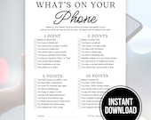What’s On Your Phone Game, Printable Cell Phone Game, Family Reunion Games, Birthday Party Ice Breaker Games, Office Team Building Games