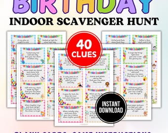 Birthday Scavenger Hunt For Kids, Indoor Treasure Hunt Clues Teens, Printable Kids Scavenger Hunting, Home Indoor Scavenger Hunt Party Games