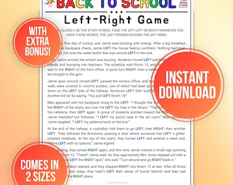 Juego imprimible de regreso a clases de izquierda a derecha, juego de pasar el regalo, intercambio de regalos, pasar el premio, poema, juegos para el aula de primaria