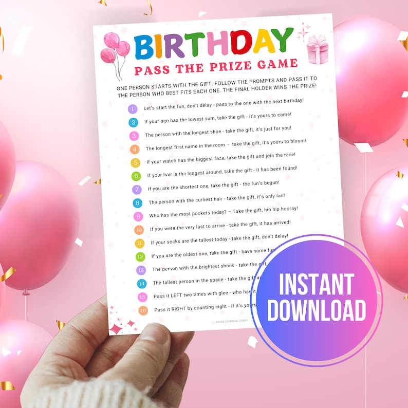 Birthday Pass the Prize Games, Printable Kids Girl Birthday Party Games ...