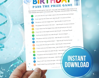 Birthday Pass the Prize Games, Printable Kids Boy Birthday Party Games, Pass the Parcel, Pass The Gift Present Gift Exchange Passing Game