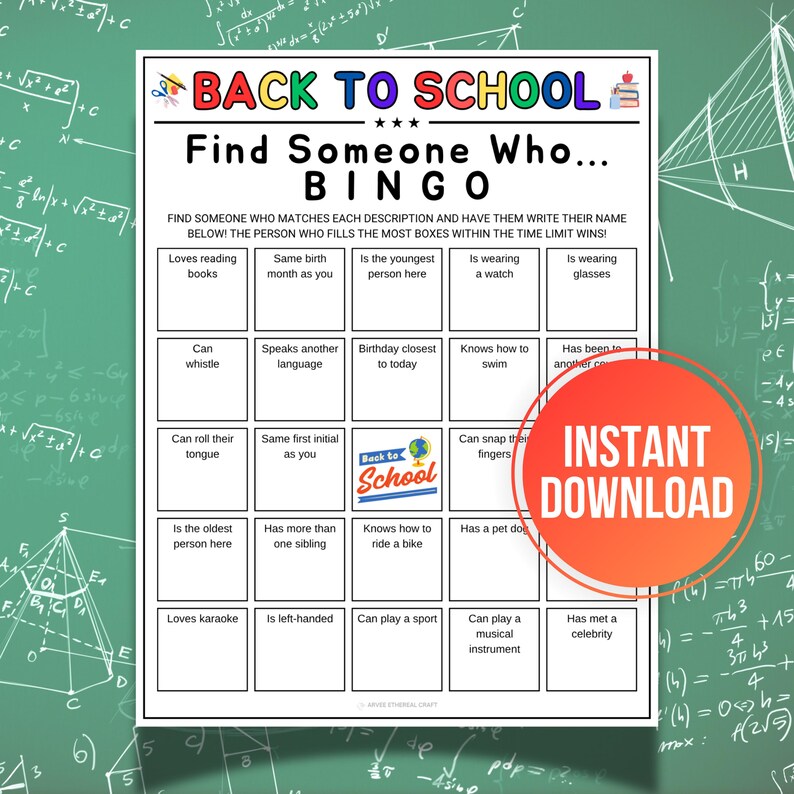 Back to School Find Someone Who Bingo, Printable Find the Guest Bingo ...