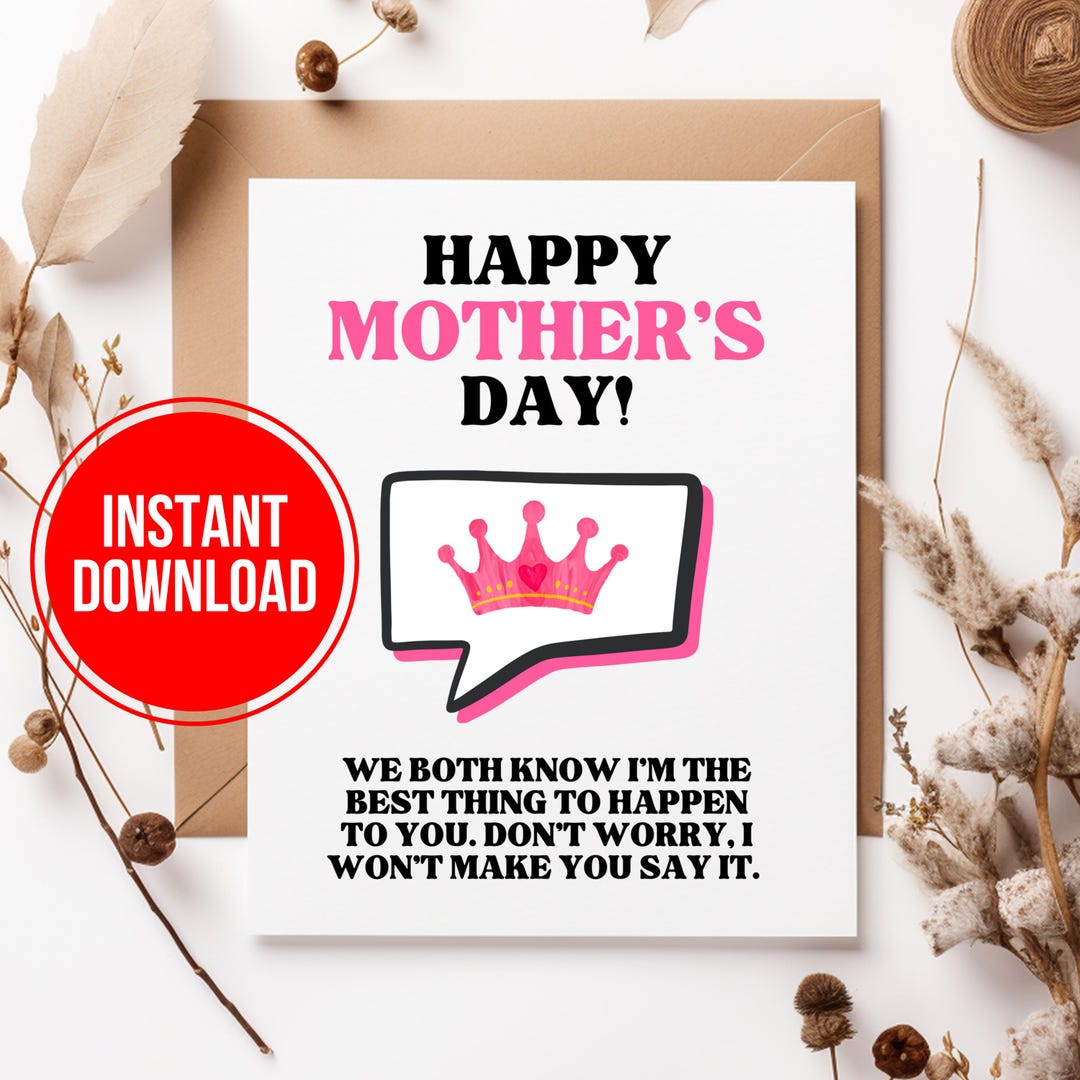 Funny Mothers Day Card, Printable Happy Mothers Day Greeting Card ...