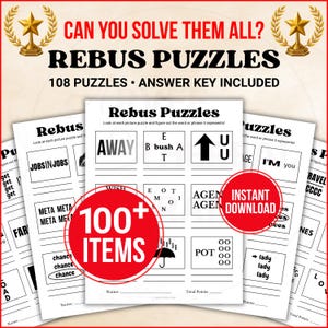 100+ Printable Rebus Puzzles Game Bundle, Picture Puzzles Quiz, Rebus Games, Family Reunion Birthday School Holiday Work Office Party Games