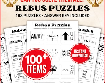 100+ druckbare Rebus Puzzles Spiele-Bundle, Bilderrätsel Quiz, Rebus Spiele, Familientreffen Geburtstag Schulferien Arbeit Büro Partyspiele