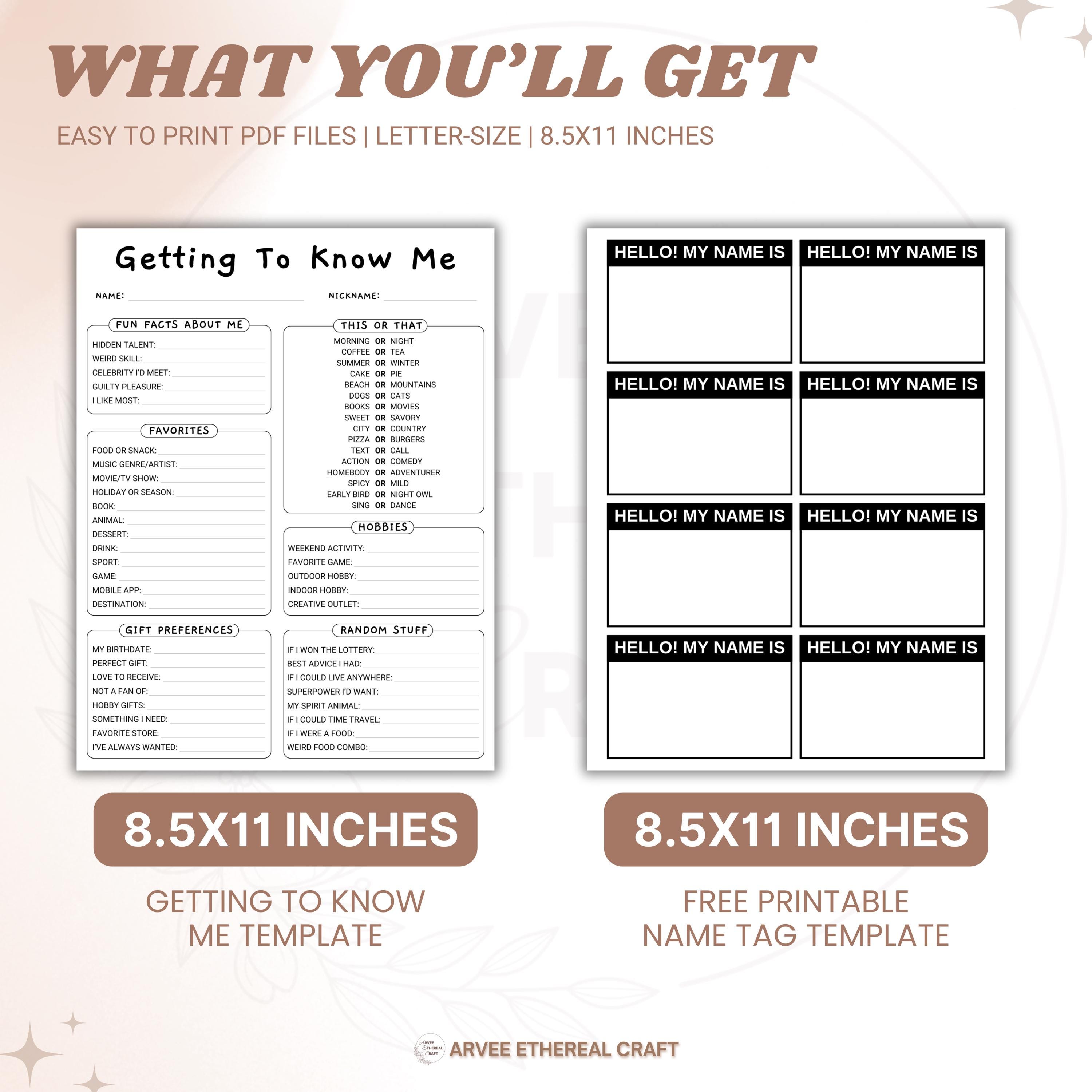 Team Building Get to Know Me Questionnaire Printable My Favorite Things ...