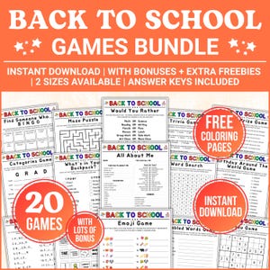 Back to School Games Bundle, Printable Classroom Games, Teacher Student Homeschool Games, Elementary Middle School Games Icebreaker Activity