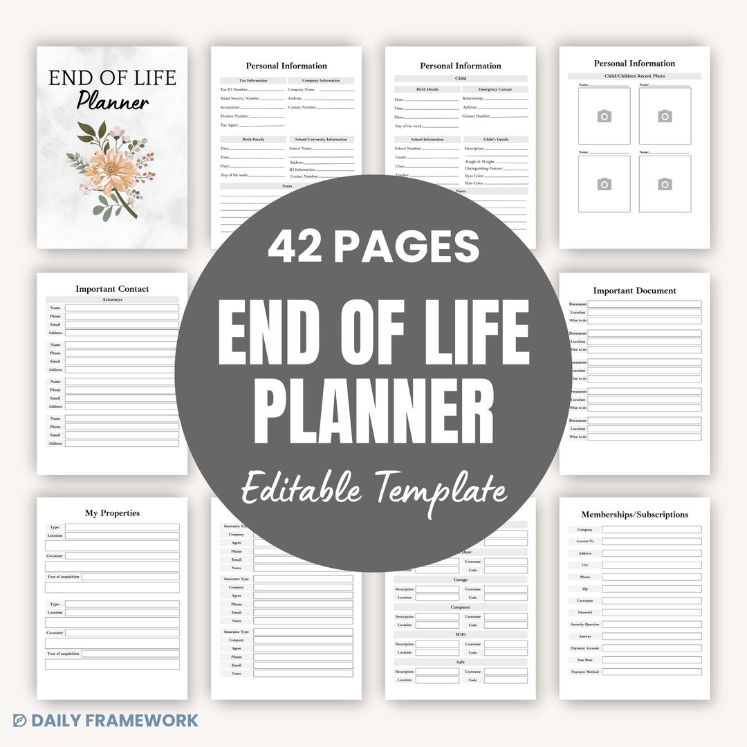 End of Life Planner Printable, Memorial Funeral Favors, in Case of ...