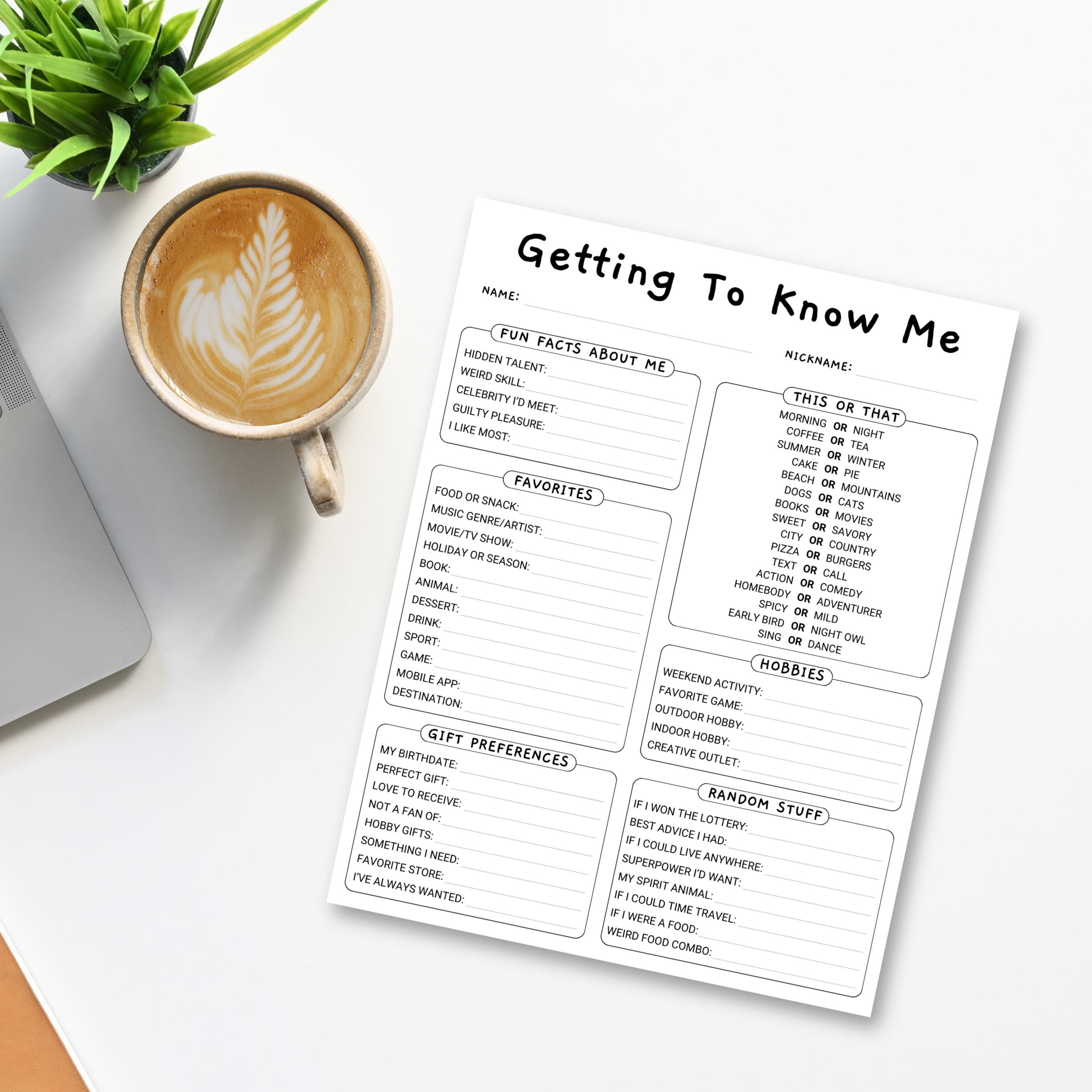 Team Building Get to Know Me Questionnaire Printable My Favorite Things ...