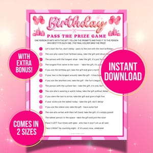 Pass the Prize Game, Printable Kids Gift Exchange Pass the Prize Poem, Pass The Gift Present Game, Pink Girl Birthday Party Games for Her