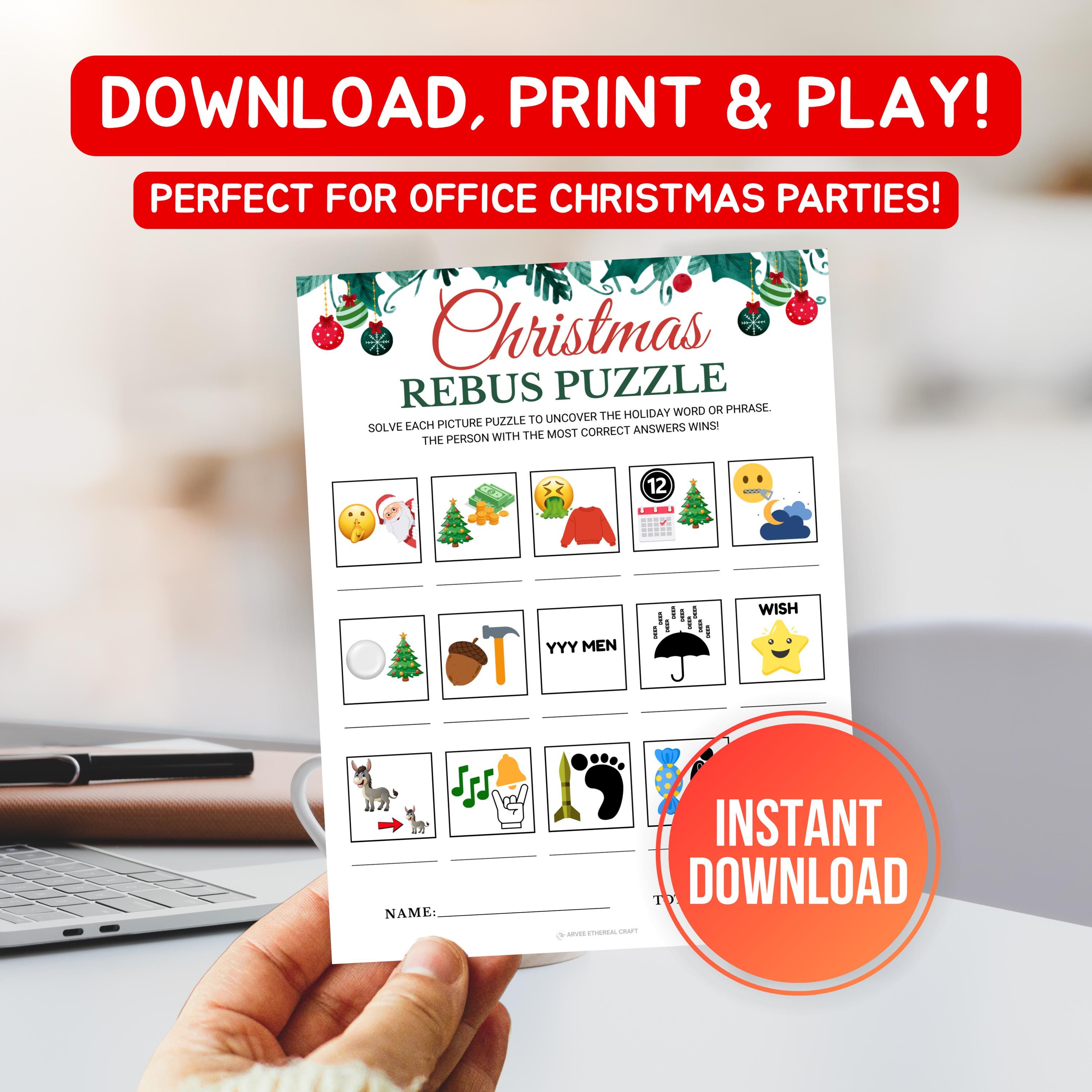 christmas rebus game, printable rebus puzzles, picture puzzle quiz