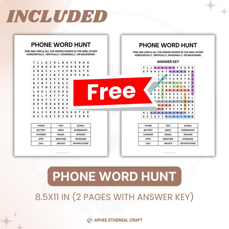 An Etsy image listing photo featuring What’s On Your Phone Game, Printable Cell Phone Game, Family Reunion Games, Birthday Party Ice Breaker Games, Office Team Building Games for a digital product for sale by Arvee Ethereal Craft.