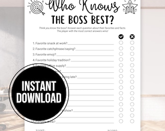 Office Team Building Games, Printable Who Knows The Boss Best Game, How Well Do You Know The Boss, Who Knows Her Him Best Office Party Games